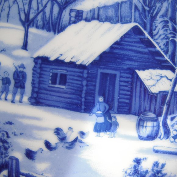 Vintage 2 Plates Currier & Ives Winter Scenes Blue-White Home Wall Decor Japan - Picture 6 of 11